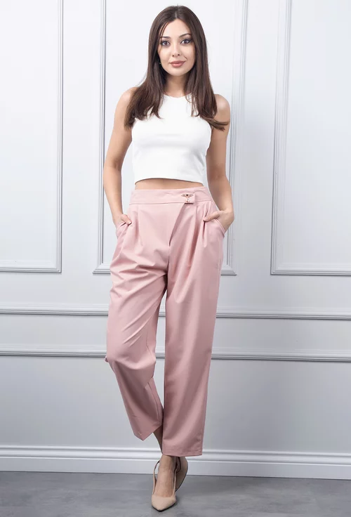 Pantaloni roz pudra accesorizati