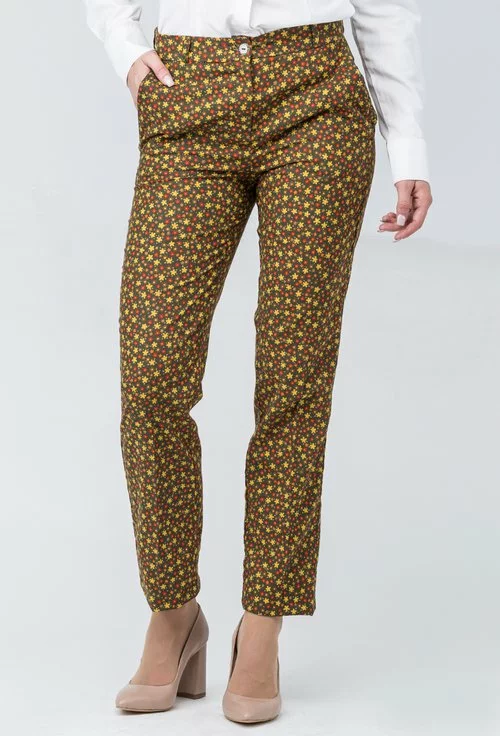 Pantaloni verzi cu imprimeu floral colorat Elisa