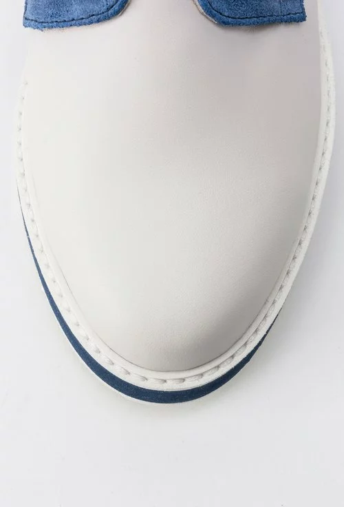 Pantofi alb-natur cu navy din piele naturala Ilisa