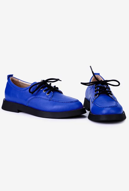 Pantofi albastri din piele naturala cu siret