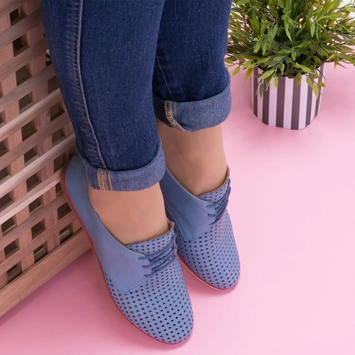 Pantofi albastri din piele naturala July