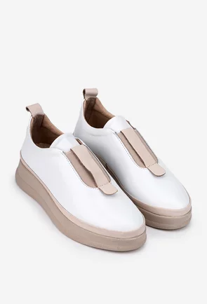Pantofi albi cu bej din piele cu elastic