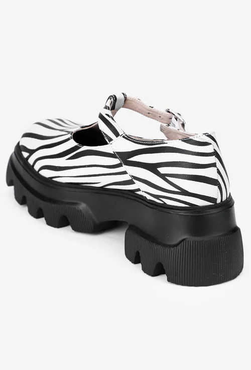 Pantofi albi cu detalii negre din piele