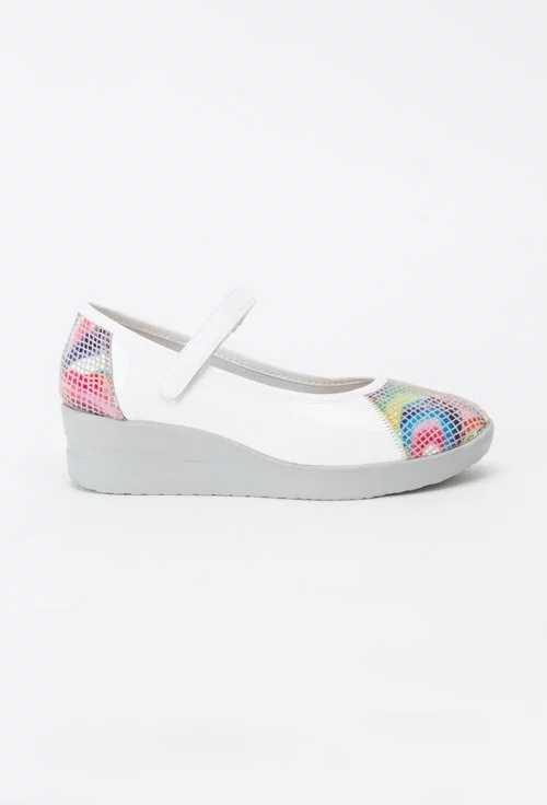 Pantofi albi cu imprimeu multicolor din piele naturala Aliyah