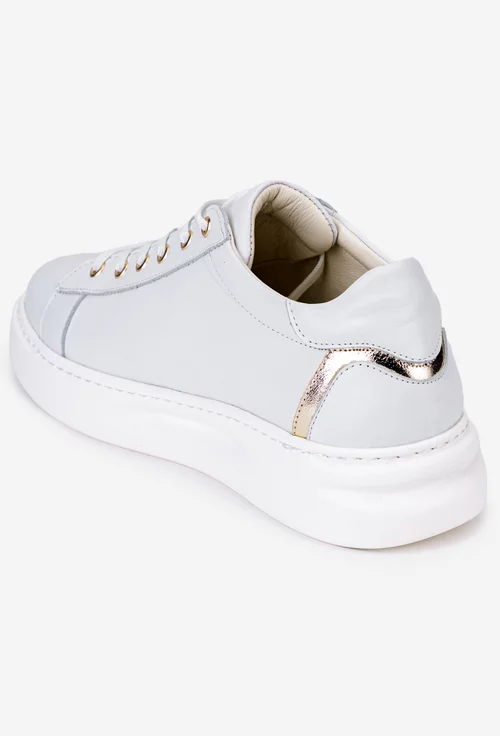 Pantofi albi din piele cu detaliu auriu