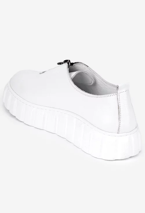 Pantofi albi din piele naturala cu fermoar