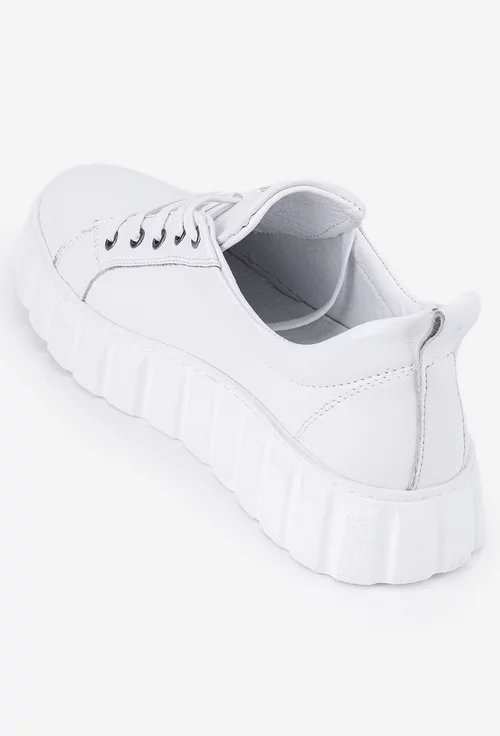 Pantofi albi din piele naturala cu talpa alba