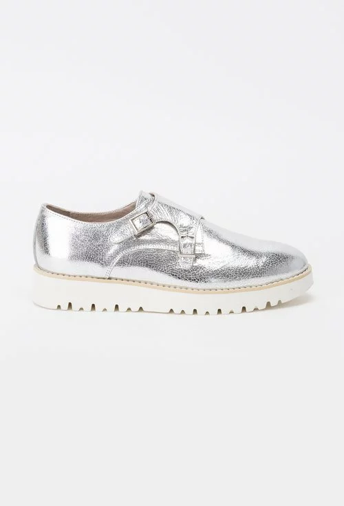 Pantofi argintii din piele naturala Lenard