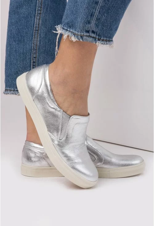 Pantofi argintii din piele naturala Sonny