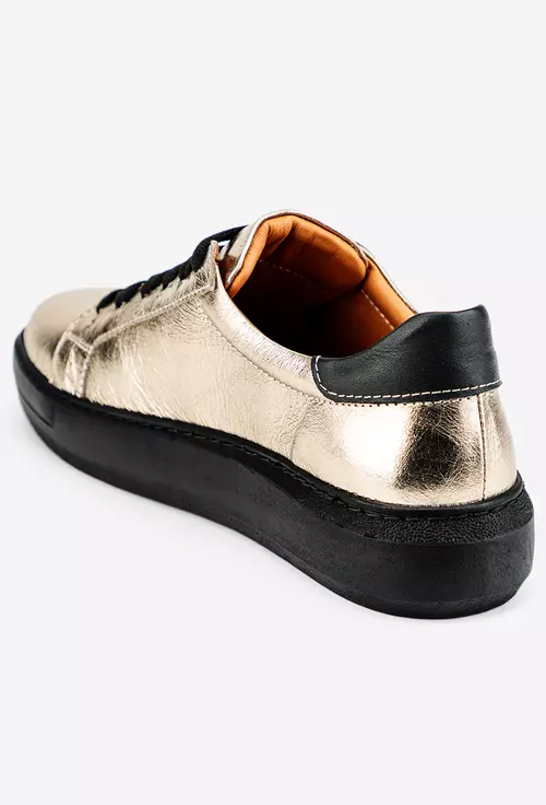 Pantofi aurii cu negru din piele naturala
