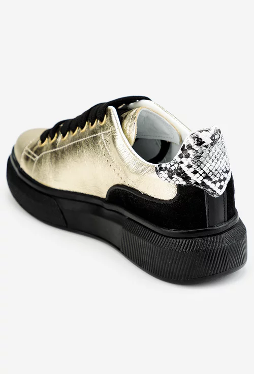 Pantofi aurii din piele accesorizati cu detaliu snake print