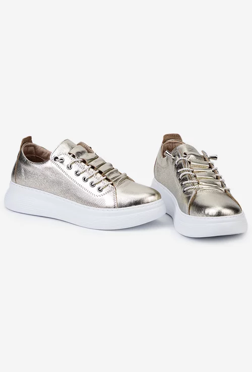 Pantofi aurii din piele cu siret elastic