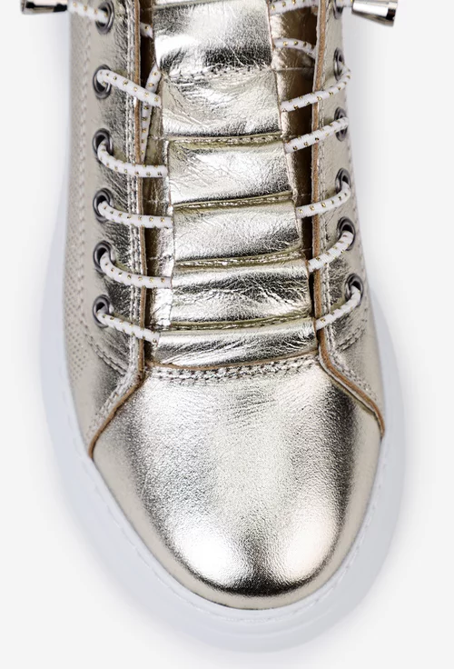 Pantofi aurii din piele cu siret elastic