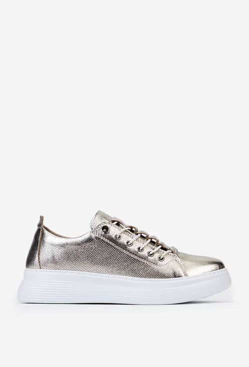 Pantofi aurii din piele cu siret elastic