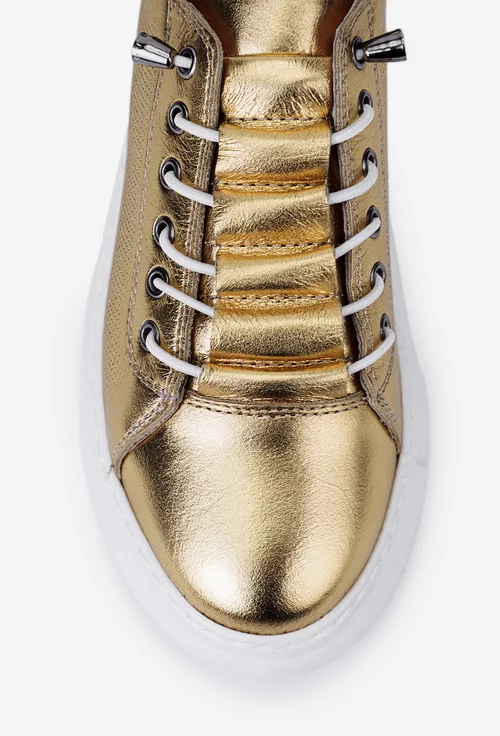 Pantofi aurii din piele naturala cu siret elastic