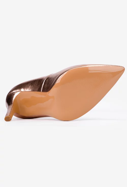 Pantofi aurii NUR din piele cu toc subtire