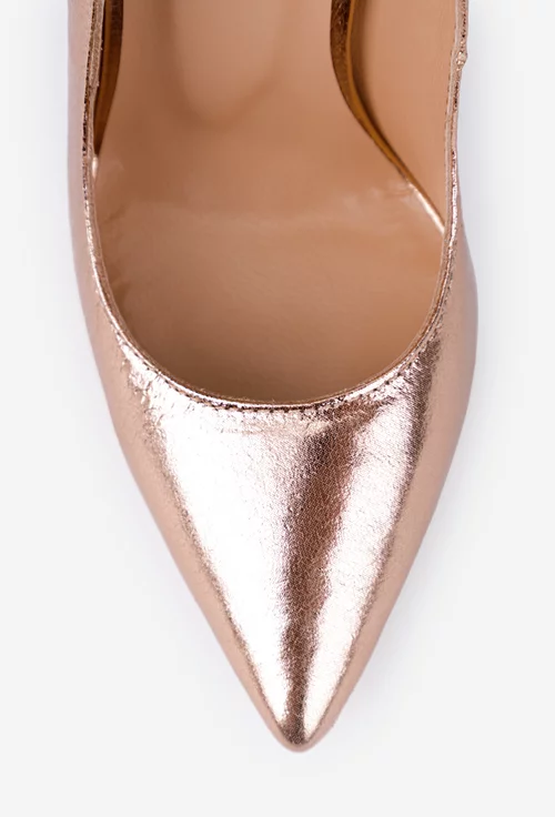 Pantofi aurii NUR din piele cu toc subtire