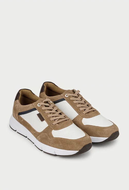 Pantofi barbati bej cu alb din piele