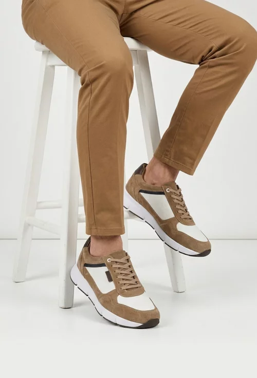 Pantofi barbati bej cu alb din piele