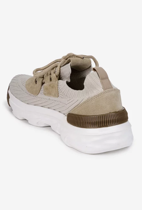 Pantofi barbati bej din material textil si piele intoarsa