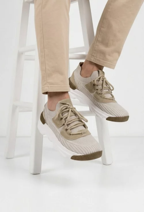 Pantofi barbati bej din material textil si piele intoarsa