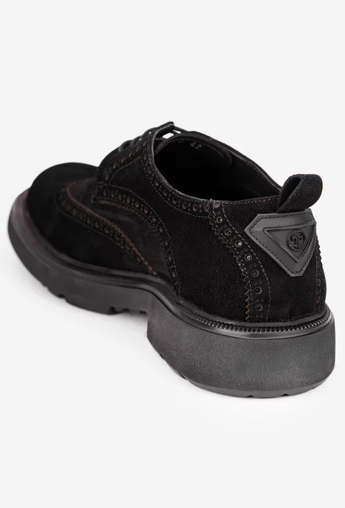 Pantofi barbati confectionati din piele intoarsa neagra cu model