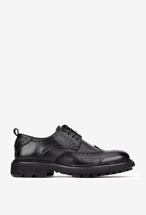 Pantofi barbati confectionati din piele neagra cu model