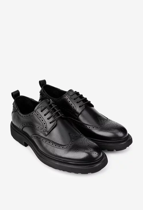 Pantofi barbati confectionati din piele neagra cu model