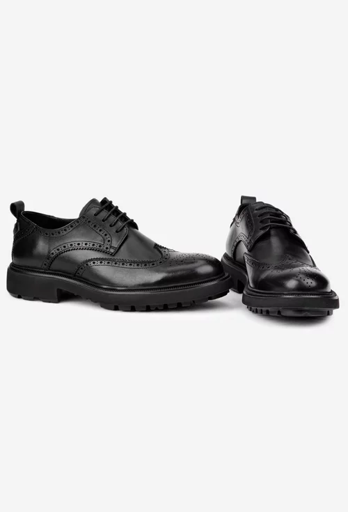 Pantofi barbati confectionati din piele neagra cu model