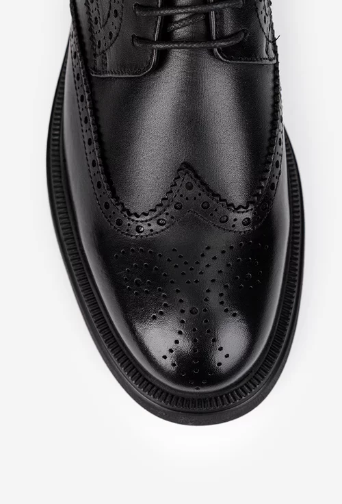 Pantofi barbati confectionati din piele neagra cu model