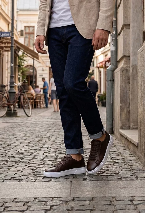 Pantofi barbati confectionati din piele texturata maro