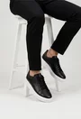 Pantofi barbati confectionati din piele texturata neagra