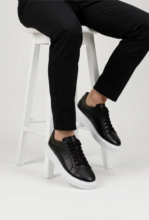 Pantofi barbati confectionati din piele texturata neagra