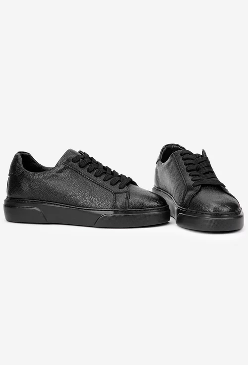 Pantofi barbati confectionati din piele texturata neagra
