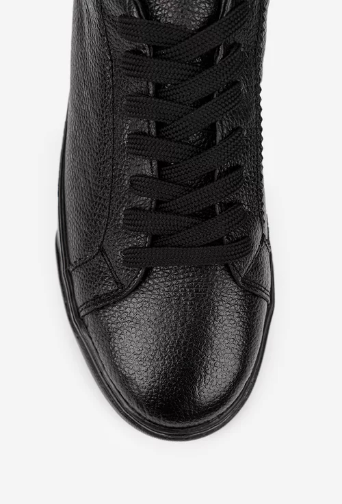 Pantofi barbati confectionati din piele texturata neagra