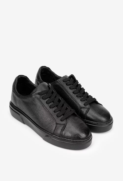 Pantofi barbati confectionati din piele texturata neagra