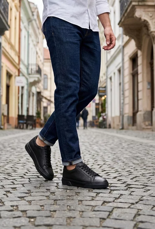 Pantofi barbati confectionati din piele texturata neagra