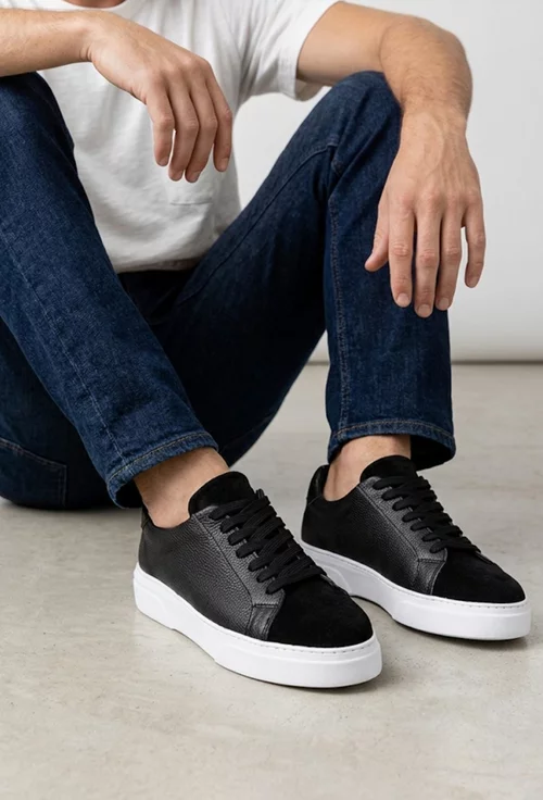 Pantofi barbati confectionati din piele texturata neagra