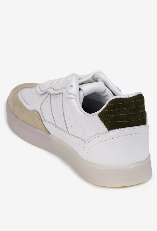Pantofi barbati din piele alba cu detalii din piele intoarsa bej