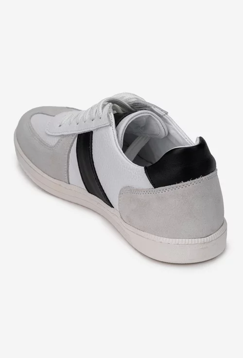 Pantofi barbati din piele alba cu gri si negru
