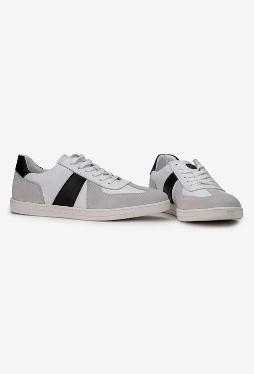 Pantofi barbati din piele alba cu gri si negru