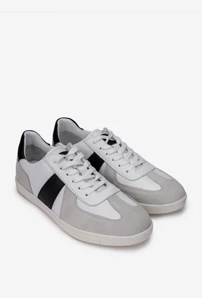 Pantofi barbati din piele alba cu gri si negru