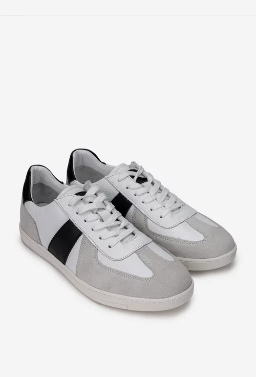Pantofi barbati din piele alba cu gri si negru