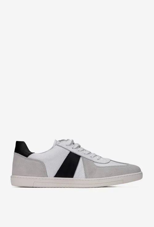 Pantofi barbati din piele alba cu gri si negru