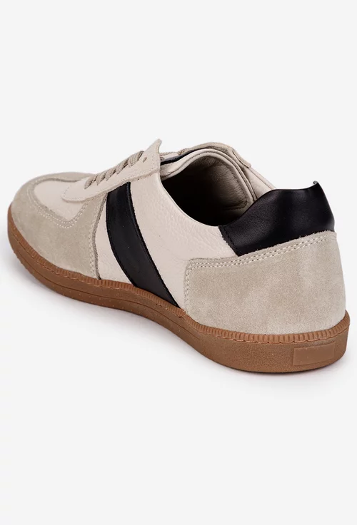 Pantofi barbati din piele bej cu negru