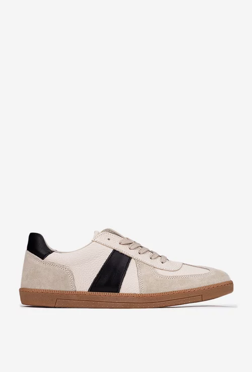 Pantofi barbati din piele bej cu negru