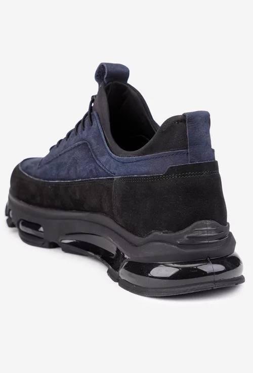 Pantofi barbati din piele bleumarin cu negru