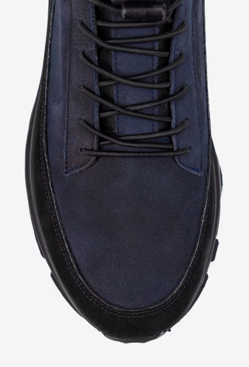 Pantofi barbati din piele bleumarin cu negru