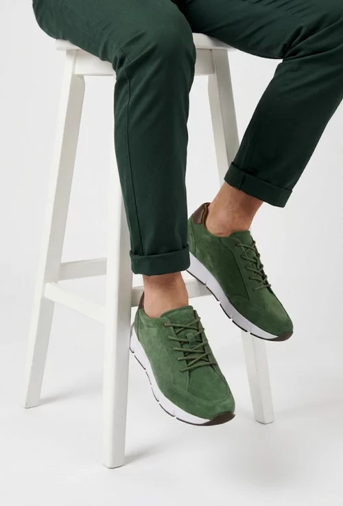 Pantofi barbati din piele intoarsa kaki