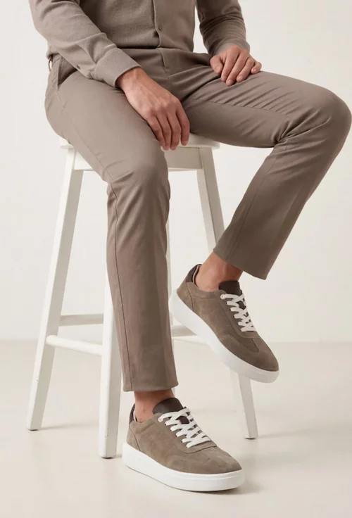 Pantofi barbati din piele intoarsa taupe